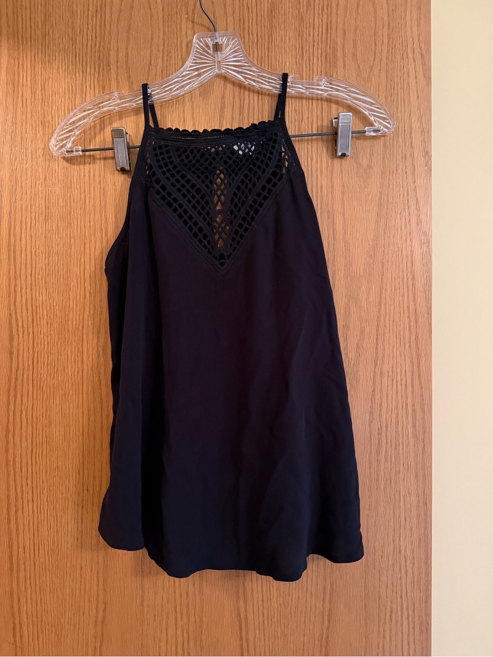 love on a hanger Black Crochet Yoke Halter-Style Camisole